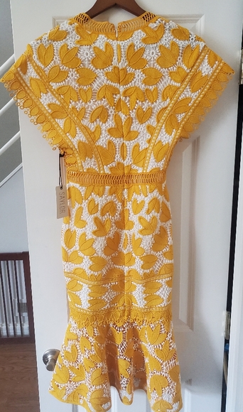 Saylor Kaiya Yellow White Lace Eyelet Dress Sz XS - Picture 7 of 7
